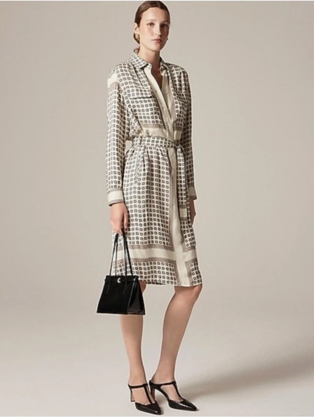 NEW J. Crew Tie-waist shirt-dress in foulard print size 0 CN920